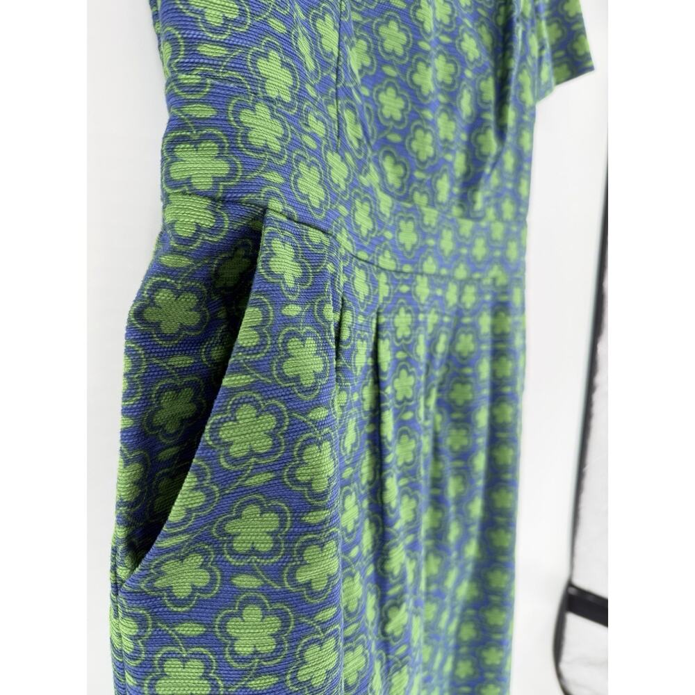 BODEN SIERRA Floral Print Dress Cotton Green & Blue Textured Pockets Womens 6R - Picture 4 of 9